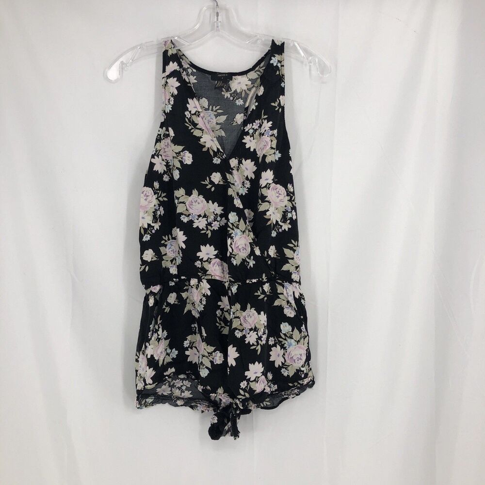 Forever 21 Womens Black Floral V Neck Sleeveless Romper Size Medium